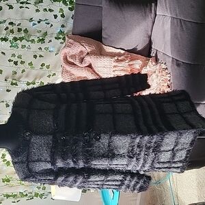 𝅺💚2xHP💚Nicole Alexander Wool Blend Super Soft Eyelash Grey and Black Cardigan